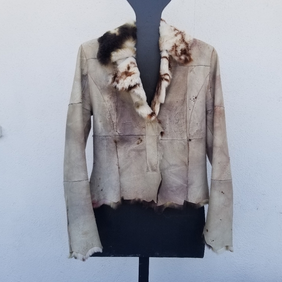 Cynthia Rose Distressed Suede and Fur Jacket - Picture 1 of 8